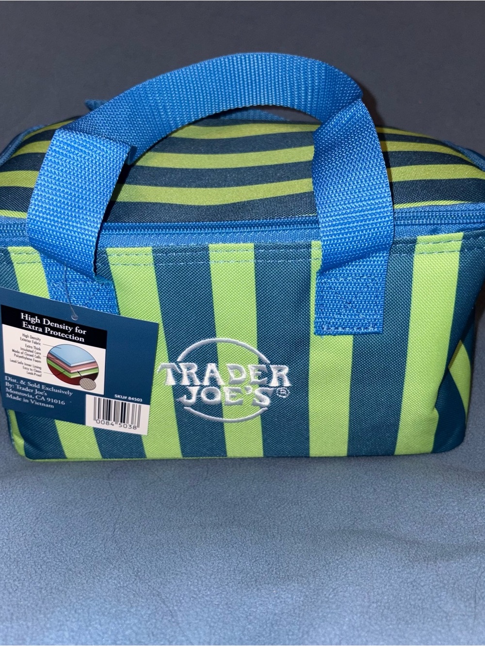 Trader Joe’s Blue and green Stripe Insulated Lunch Bag 2026 limited cooler